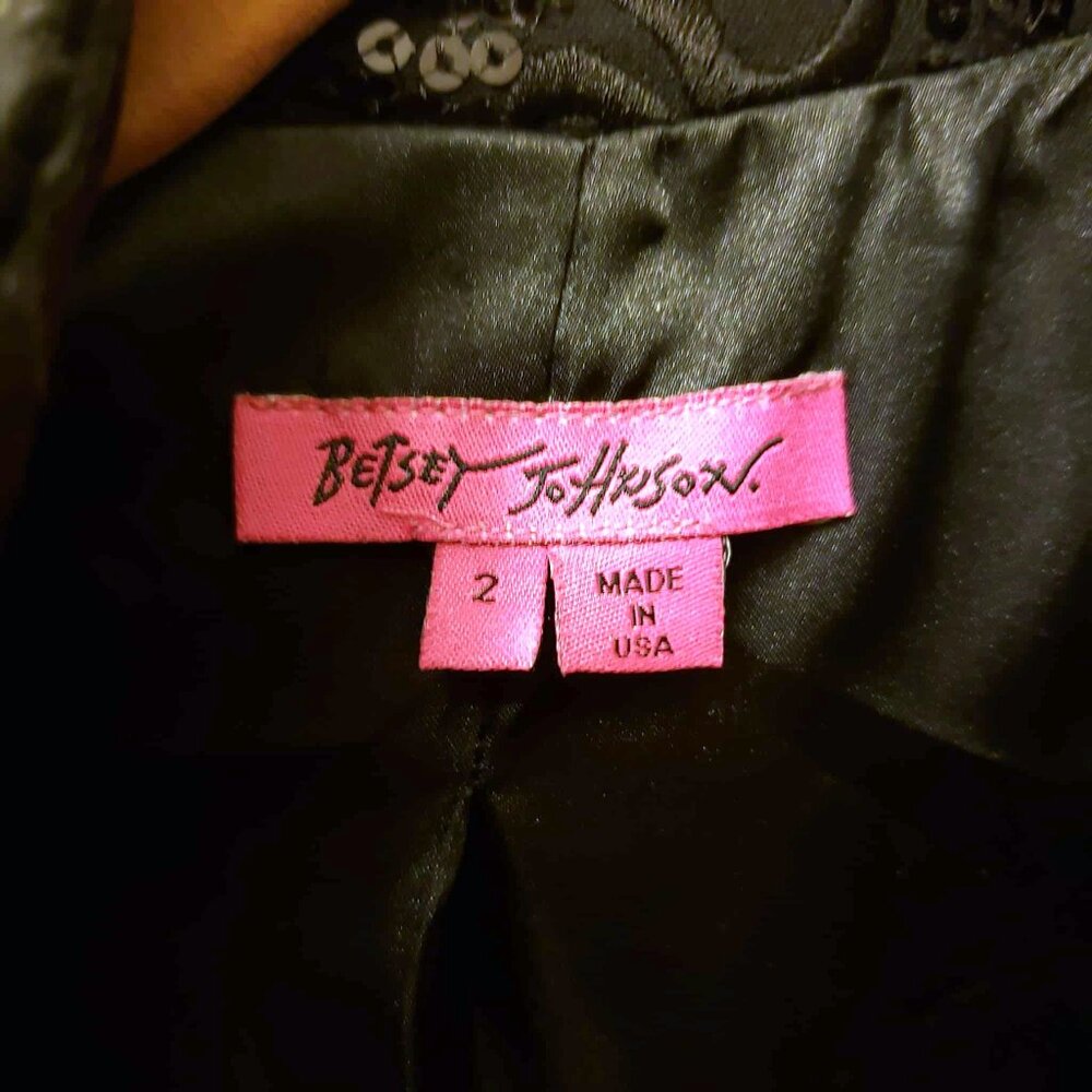 Betsey Johnson Vintage Y2K Black Embroidered Sequin Midi Coat Evening Jacket S - Picture 15 of 16